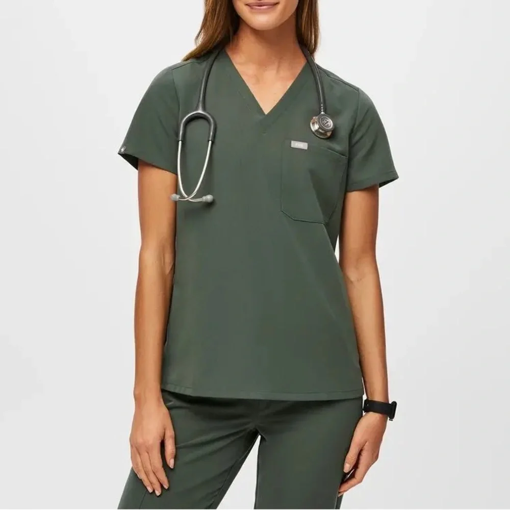 Figs Catarina One Pocket Scrub Top Short Sleeve Moss Olive Green Size XXS